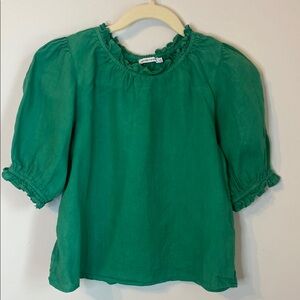 Tween Girls Green Linen Top/ Blouse
